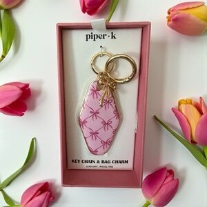 Piper K Pink Bow Key‎ Chain & Bag Charm New In Box